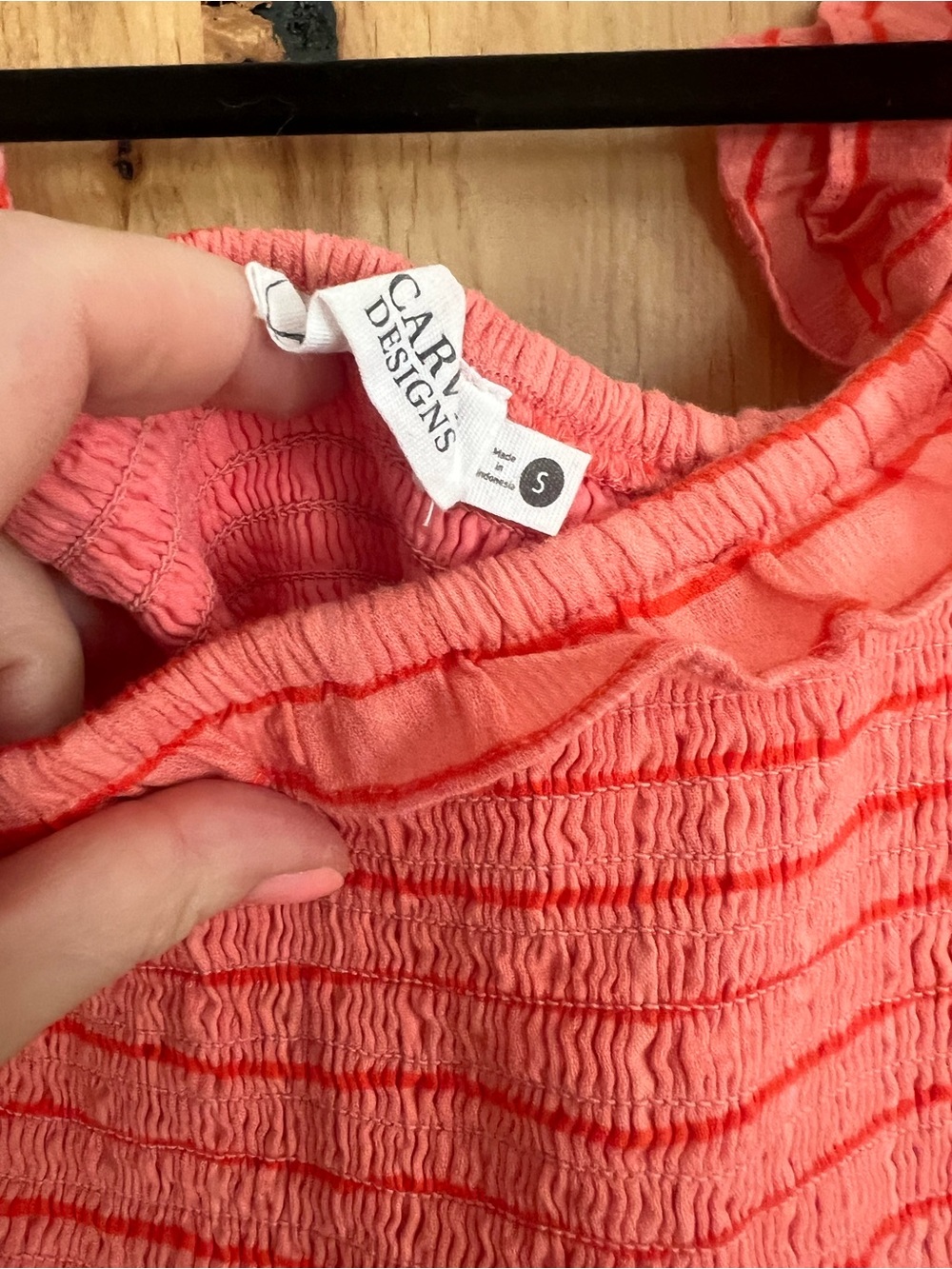 Carve Designs Indie Dress Coral Striped Smocked Midi Dress - Picture 6 of 7